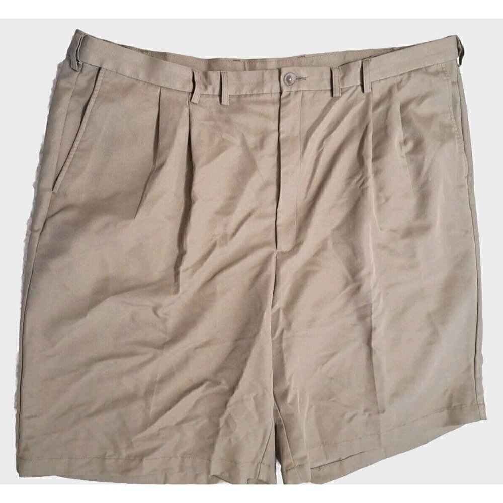 Haggar Men's Size 50 Dark Tan Pleated Front Shorts Adjustable Waist 11" Inseam